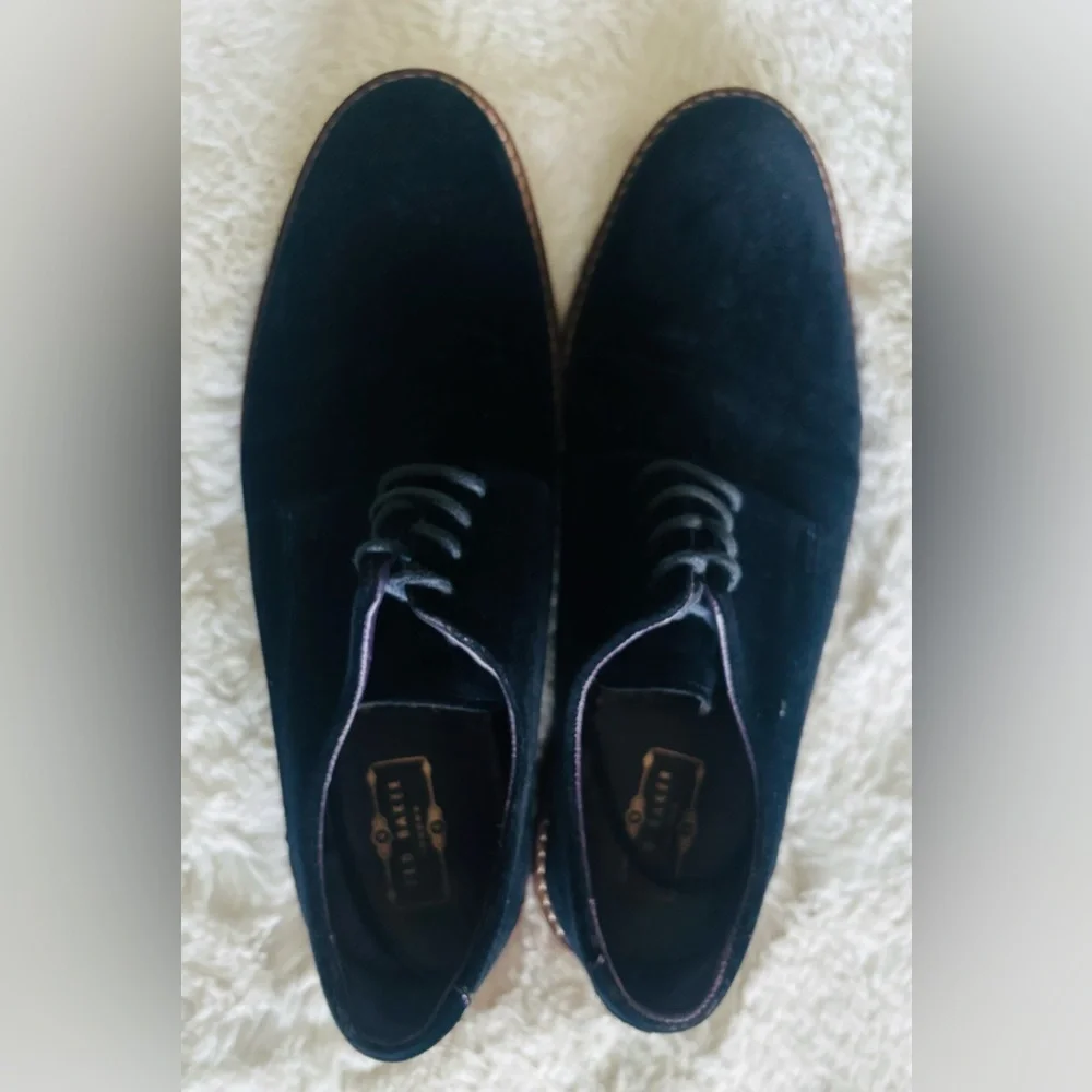 Ted Baker London 'Nierro' Plain Toe Derby Black Velvet Lace Up Loafer Size: 7.5